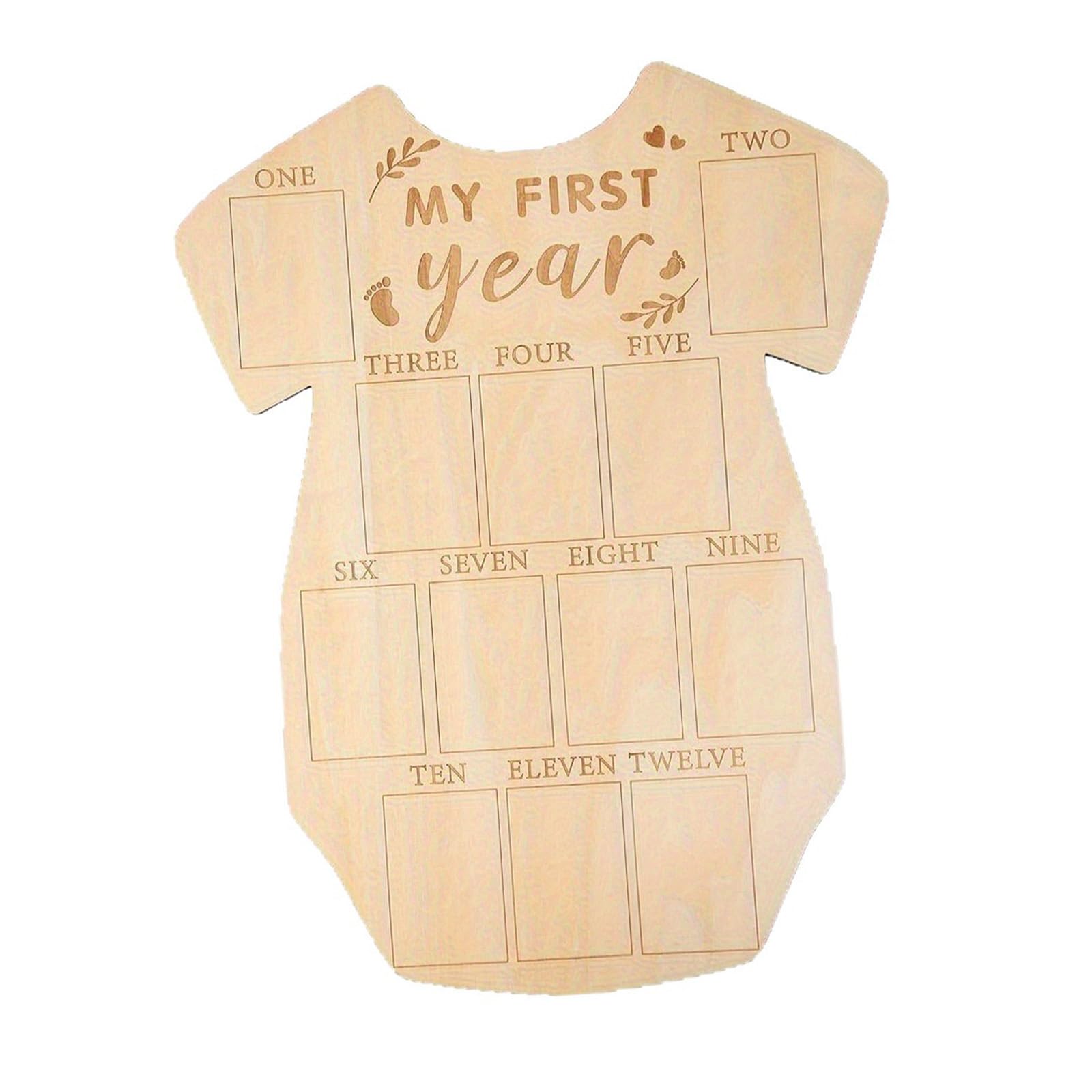 Creative Bodysuit Shape Baby Monthly Photo Frame First Year Milestones Wooden Keepsakes Picture Display Board Creative Bodysuit Shape Monthly Frame