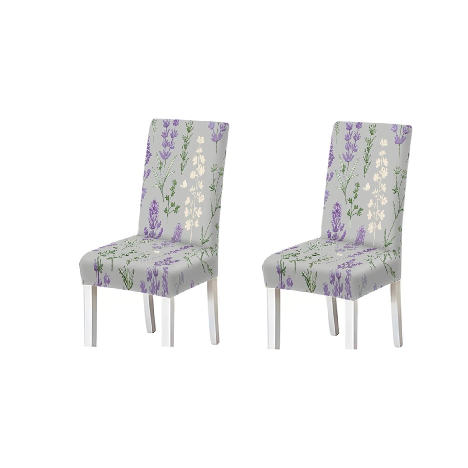 KXUAUV Light Grey Lavender Botanical Print Dining Chair Covers, Stretch Slipcovers For Home Kitchen Dining Room Party, 2/4/6PCS Seat Protectors for Restaurant Hotel Party(2PCS Chair cover)