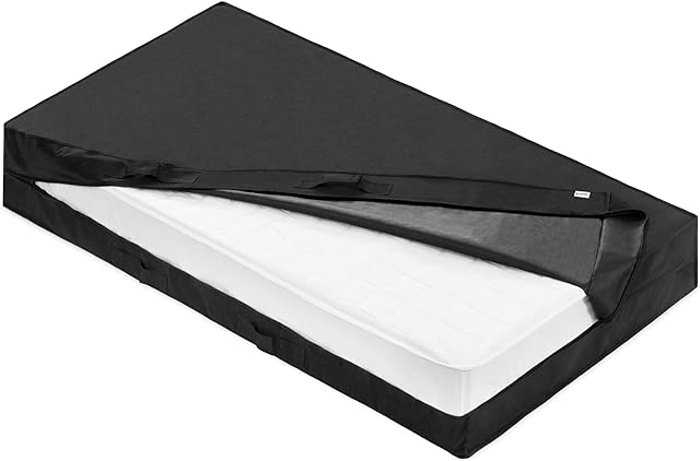Navaris Single Mattress Protector - Black Mattress Bag for Storing, Transporting, Moving Mattress - Heavy Duty Mattress Protector - 90 x 200cm