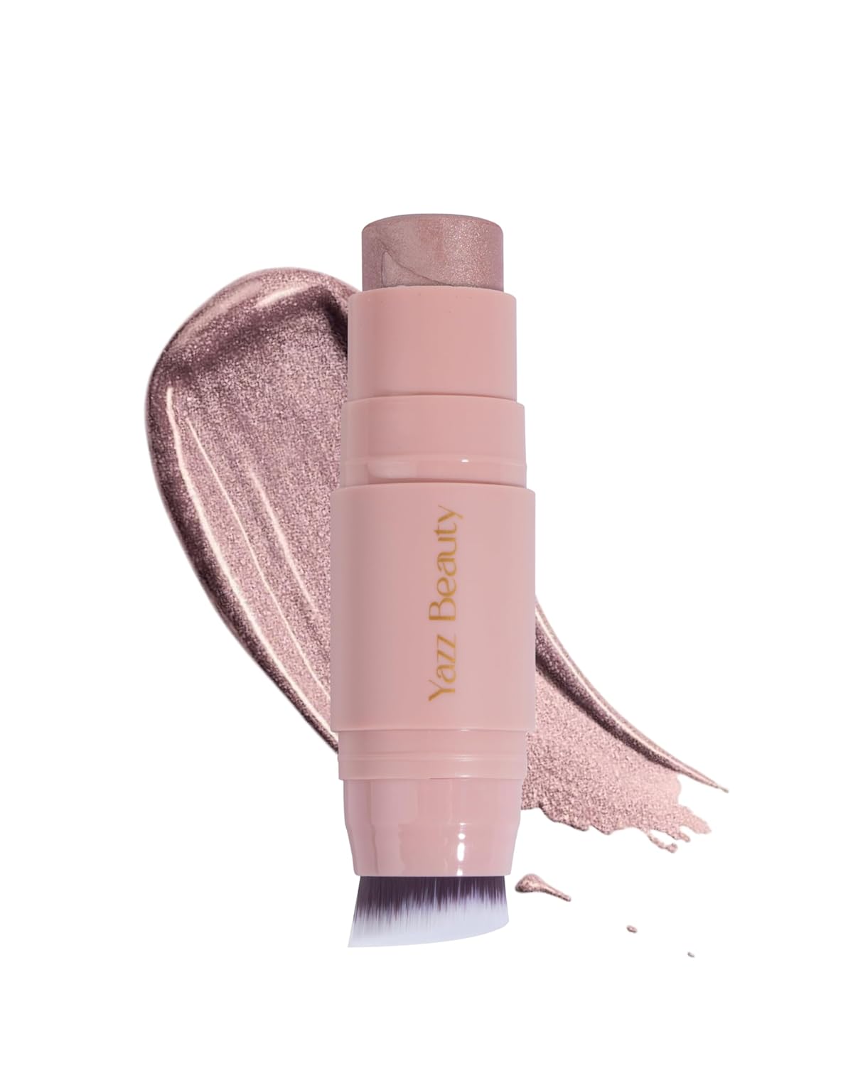 YazzBeauty Makeup Highlighter Stick with Brush– Sweet Kiss Pink Shimmer | Brightening & Glowy Finish | Lightweight Formula for Face