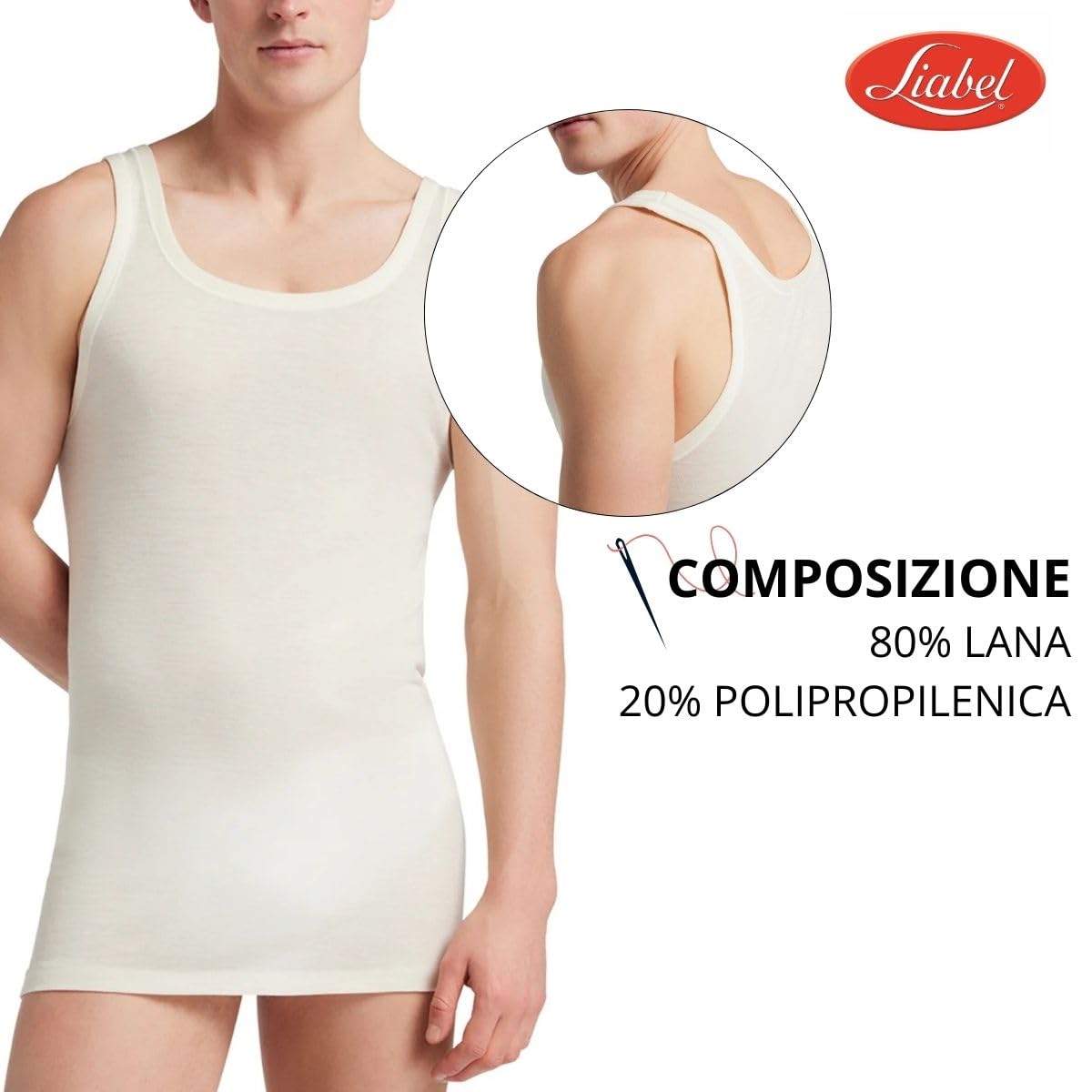 Liabel 3 Canotte Vogatore Uomo Spalla Larga in Lana Premium Art. 5148/223, 80% Lana
