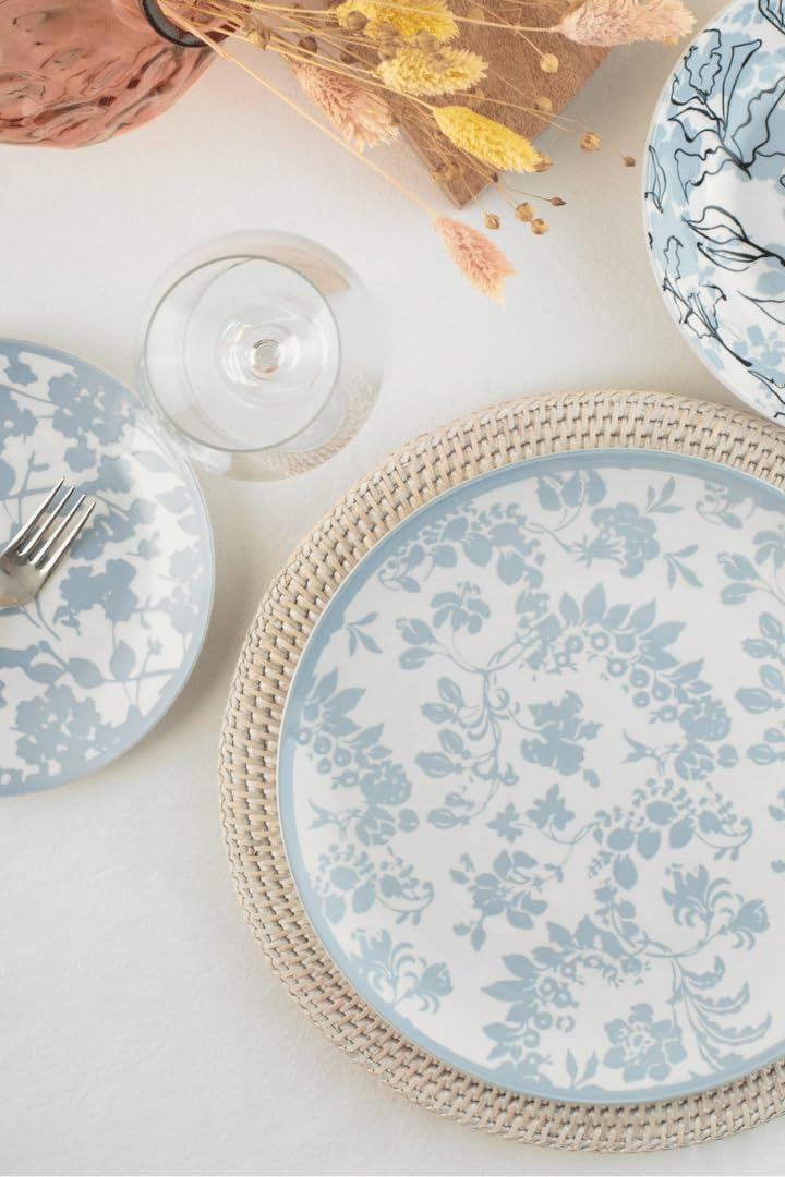 H&H Servizio Tavola Celestial 18 Pezzi in Porcellana - Piatti Piani, Fondi e Frutta con Decorazione Floreale Carta da Zucchero - Adatto Lavastoviglie e Microonde