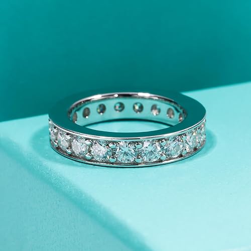 Miniatura 8 de AnuClub Anillo de boda de eternidad de moissanita, anillos de plata de ley 925 de color D para mujer con certificado