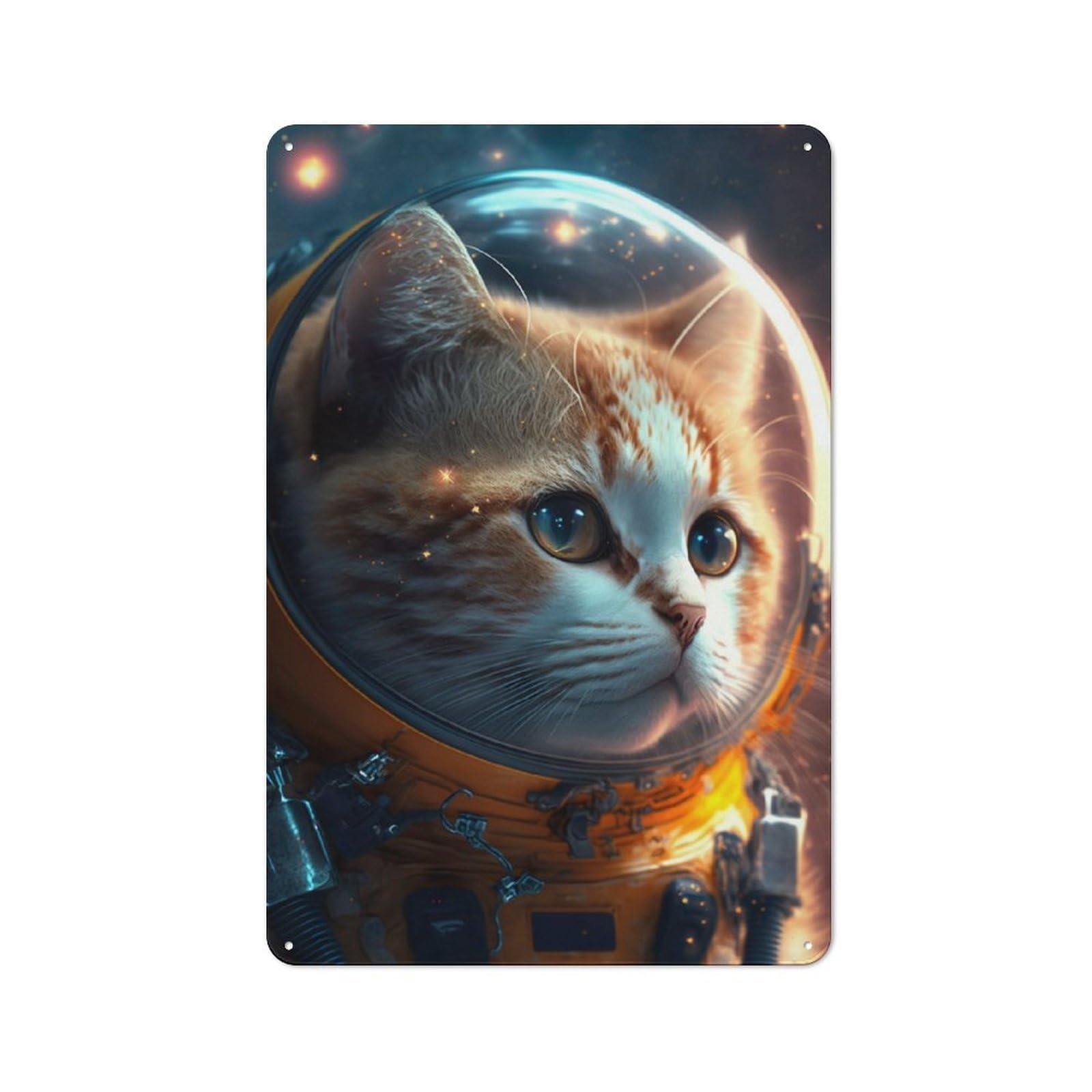 Junmoney Space Cat Metal Sign 30X20cm With For Pub Or Café, Vintage Decor, For Metal Sign Collectors, For Garage And Workshop Walls