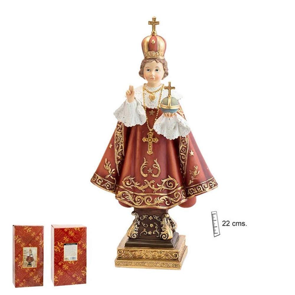 Figura Niño Jesús De Praga Adorno 22Cm. Resina Peana Decoración