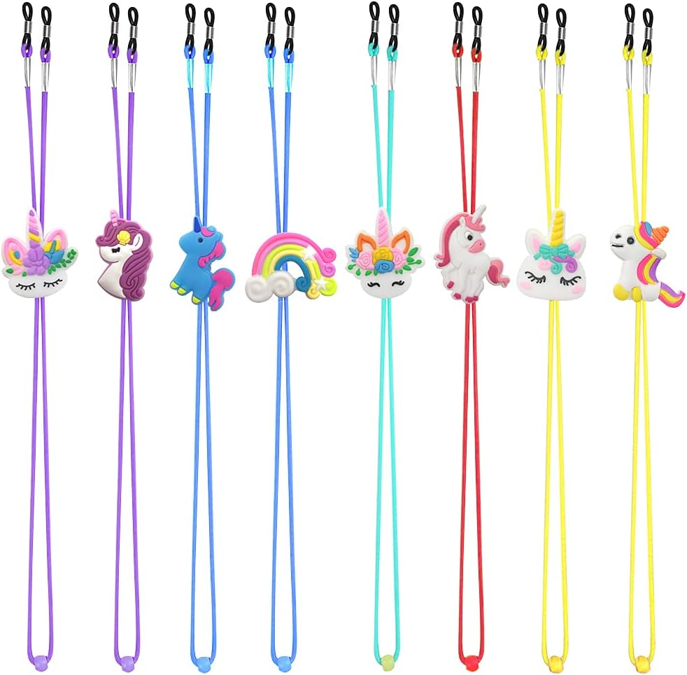 8PCS Kids Glasses Strap Unicorn Rainbow Adjuster Stretchy Eyeglass Strap for Girls Boys