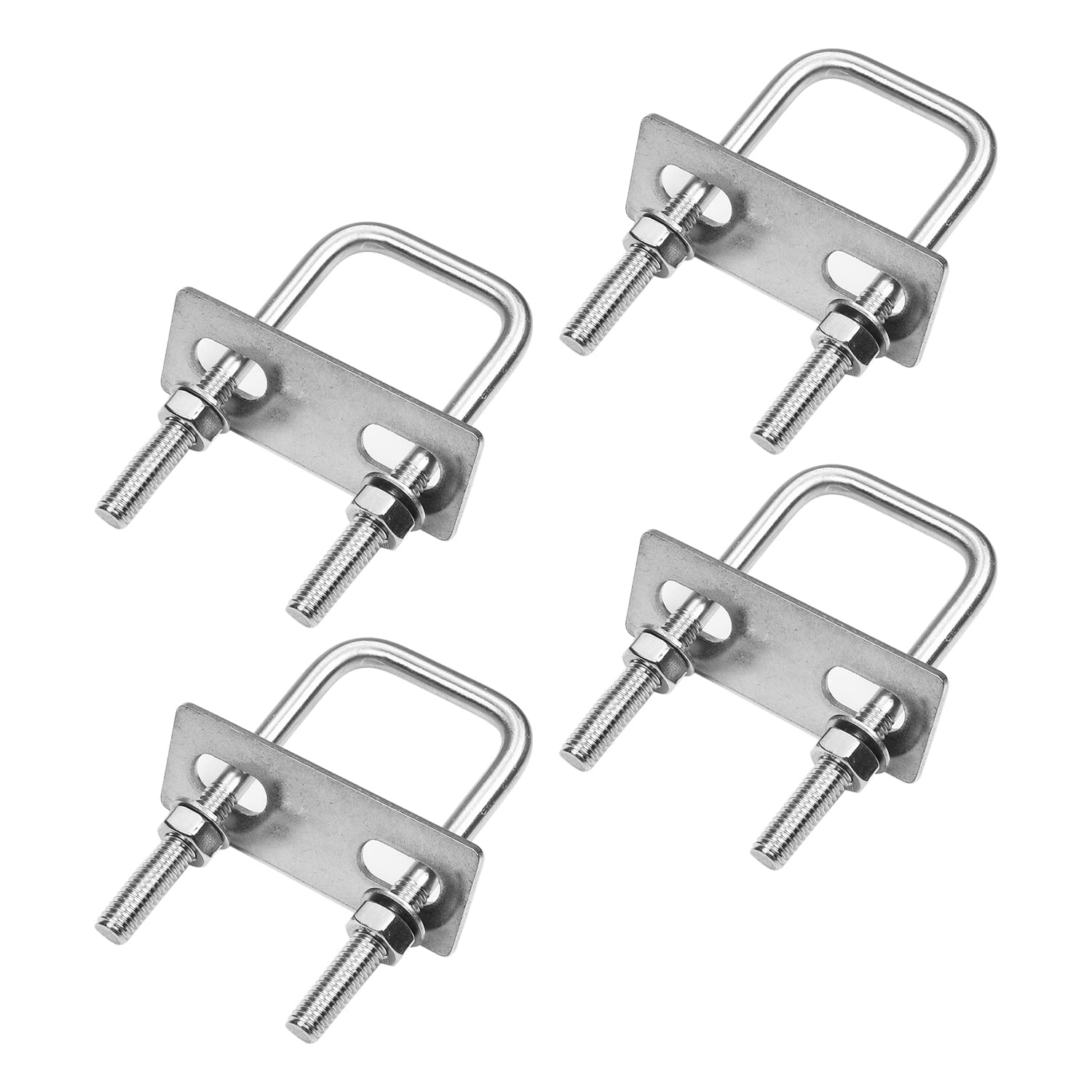 Yinpecly 4Pack Square U-Bolts 1-1/5"(30mm) Inner Width 304 Stainless Steel U-Bolts M6 with Washers and Nuts for Automobiles Trailer, Ski Boat, or