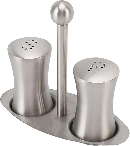2 botellas de condimentos de acero inoxidable, recipiente de condimentos con estante, juego de saleros y condimentos para el hogar, restaurante,