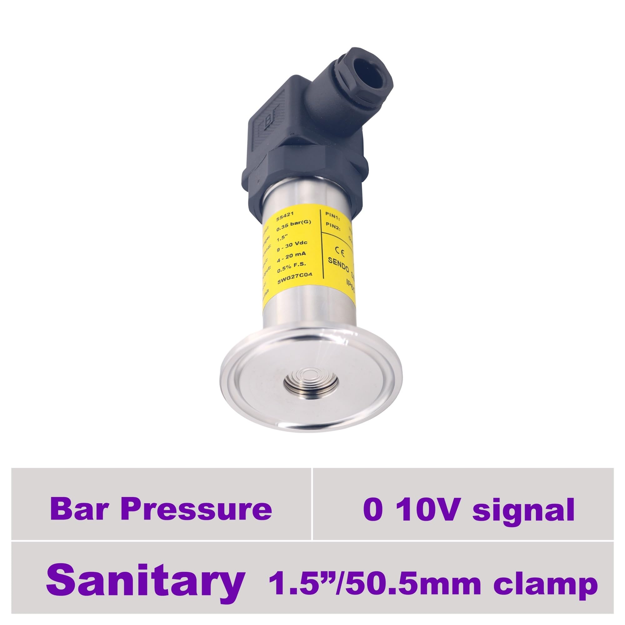 Transmisor de presión de diafragma sanitario, 0 a 1 bar, manómetro 10bar, 4mpa | Salida de 4-20 mA, 0,5 4,5 V, 0 5 V, 0 10 V, abrazadera de 1,5 pulgadas(0-10V Output,0...15psi)