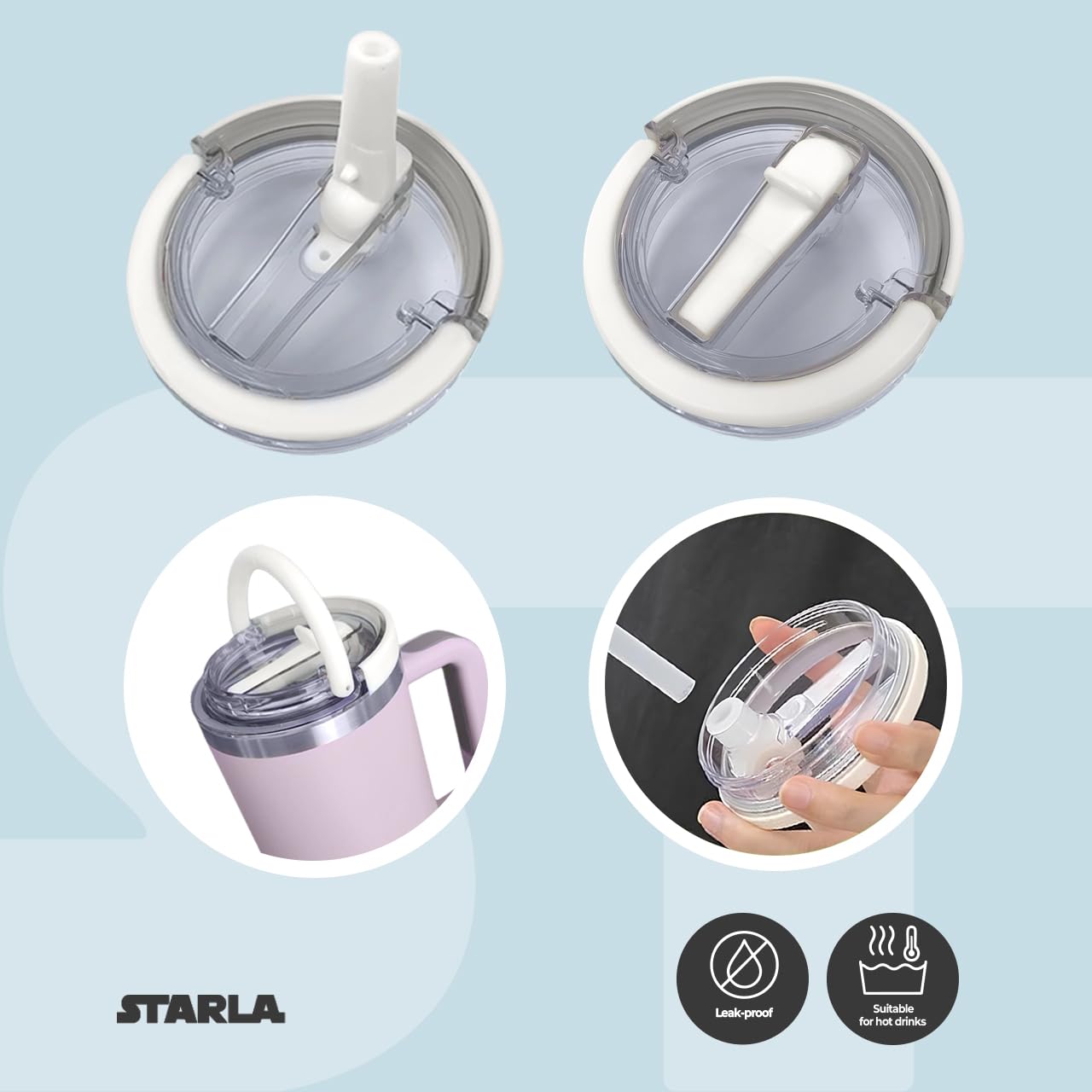 Lot De 2 Couvercles Anti-fuite Pour Gobelet Stanley Cup 1,2 L - Avec 4 Pailles (plastique/métal), Résistant à La Chaleur - 7