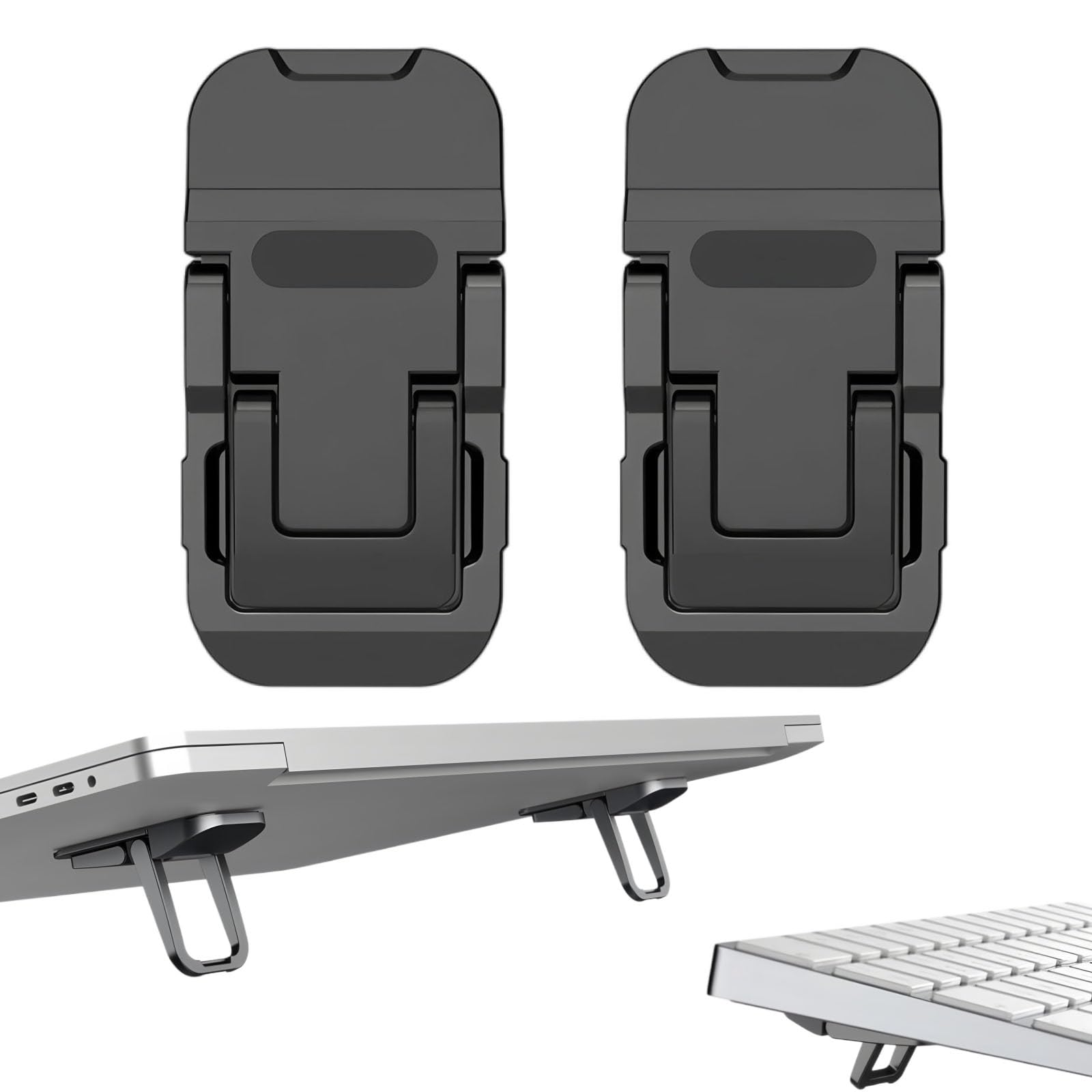 FULLANT 2 Pcs Zinc Alloy Foldable Laptop Stands, Portable Computer Keyboard Riser Feet with 2 Adjustable Angles, Self-Adhesive Invisible Mini Keyboard Stand for Notebook 10-17 Inches