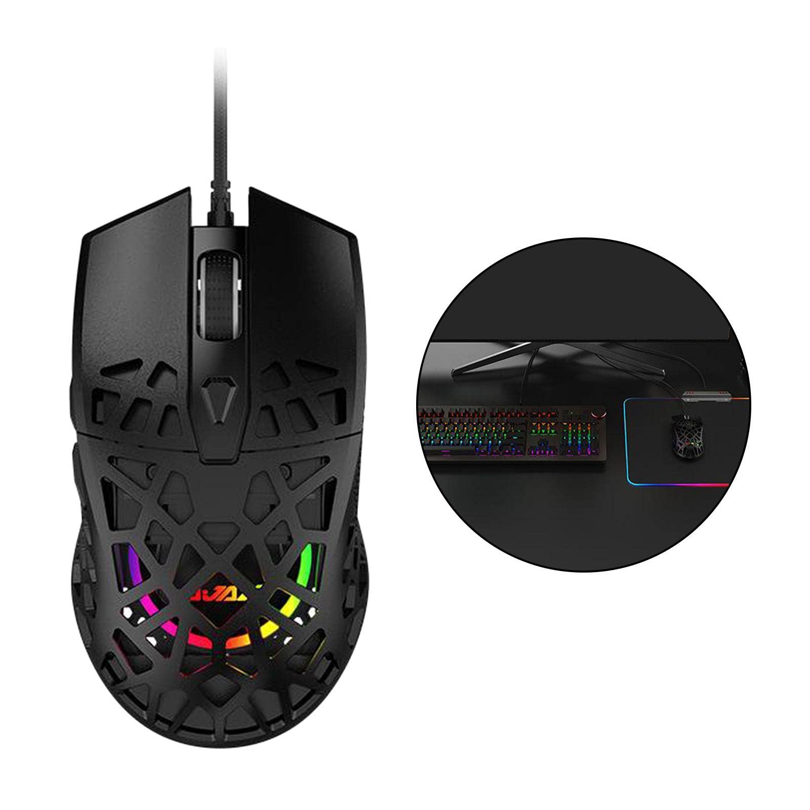 5 set di mouse da gioco RGB ultraleggero con design a nido d'ape cablato per computer nero