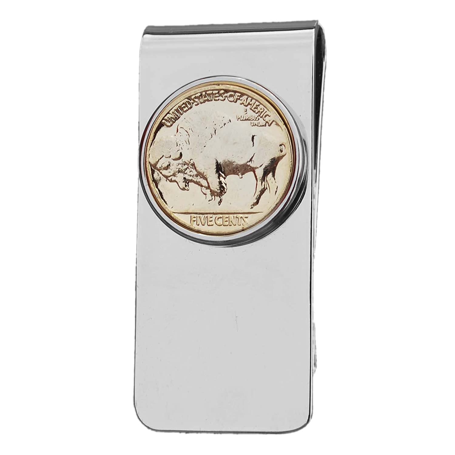 US 1913~1938 Indian Head Buffalo Nickel 5 Cent 24k Gold Plated Coin Solid Brass Silver Money Clip New - High Quality