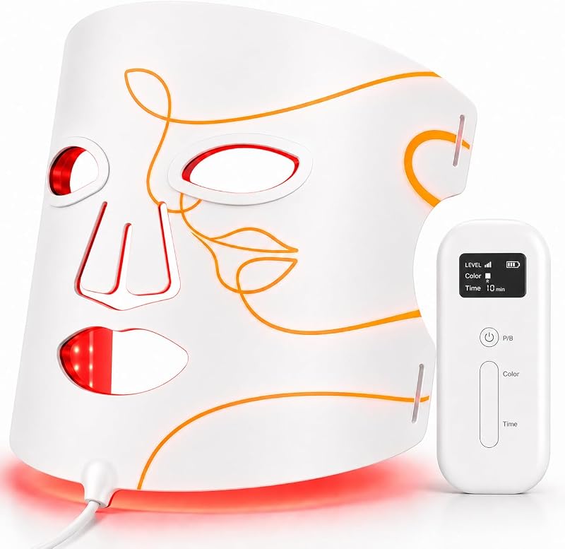 Red Light Therapy Mask for Face, LED Face Mask with 432 LEDs, 850nm Near Infrared & Red/Blue Light Therapy, 5000mAh Rechargeable, 4 Modes, Adjustable Brightness & Timer, Soft Silicone Skin Care Device