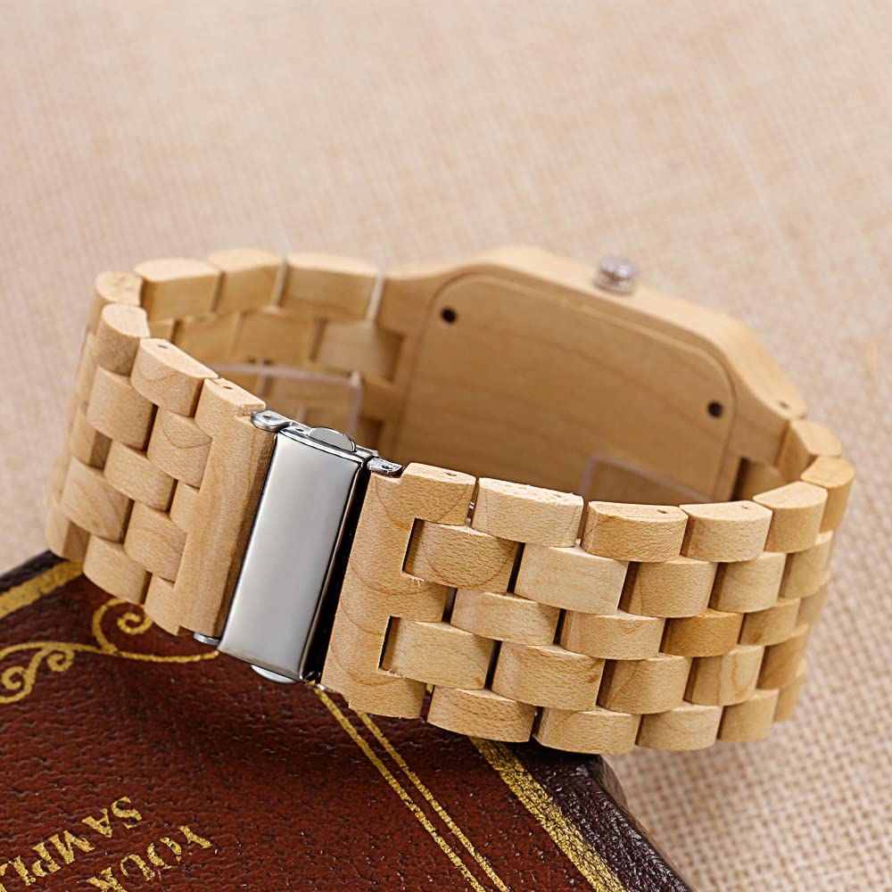 Tiong Orologio da uomo in legno di bambù Invertito Geometrico Orologio analogico al quarzo per uomini Orologi in legno fatti a mano, Wq1008-marrone chiaro, Retrò