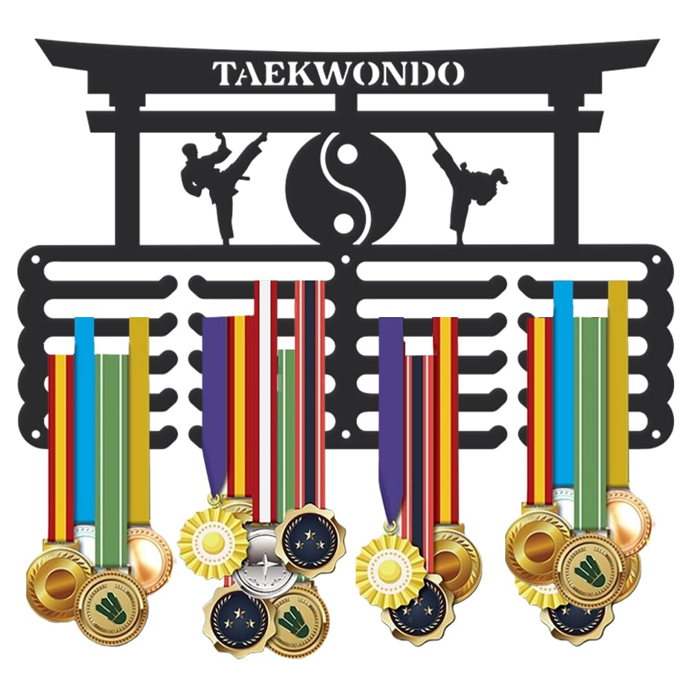 SUPERDANT Porta Medaglie da Parete Taekwondo Torii Espositore per Medaglie Taekwondo Espositore da Parete per Medaglie per Kickboxer 5 File 20 Ganci Porta Medaglie di Migliorato per Regali per Atleti