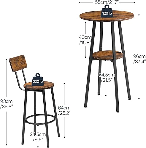 Miniatura 7 de HOOBRO Juego de mesa y sillas redondas de altura de barra de 3 piezas, juego de mesa de comedor redonda, mesa de pub y sillas para espacios