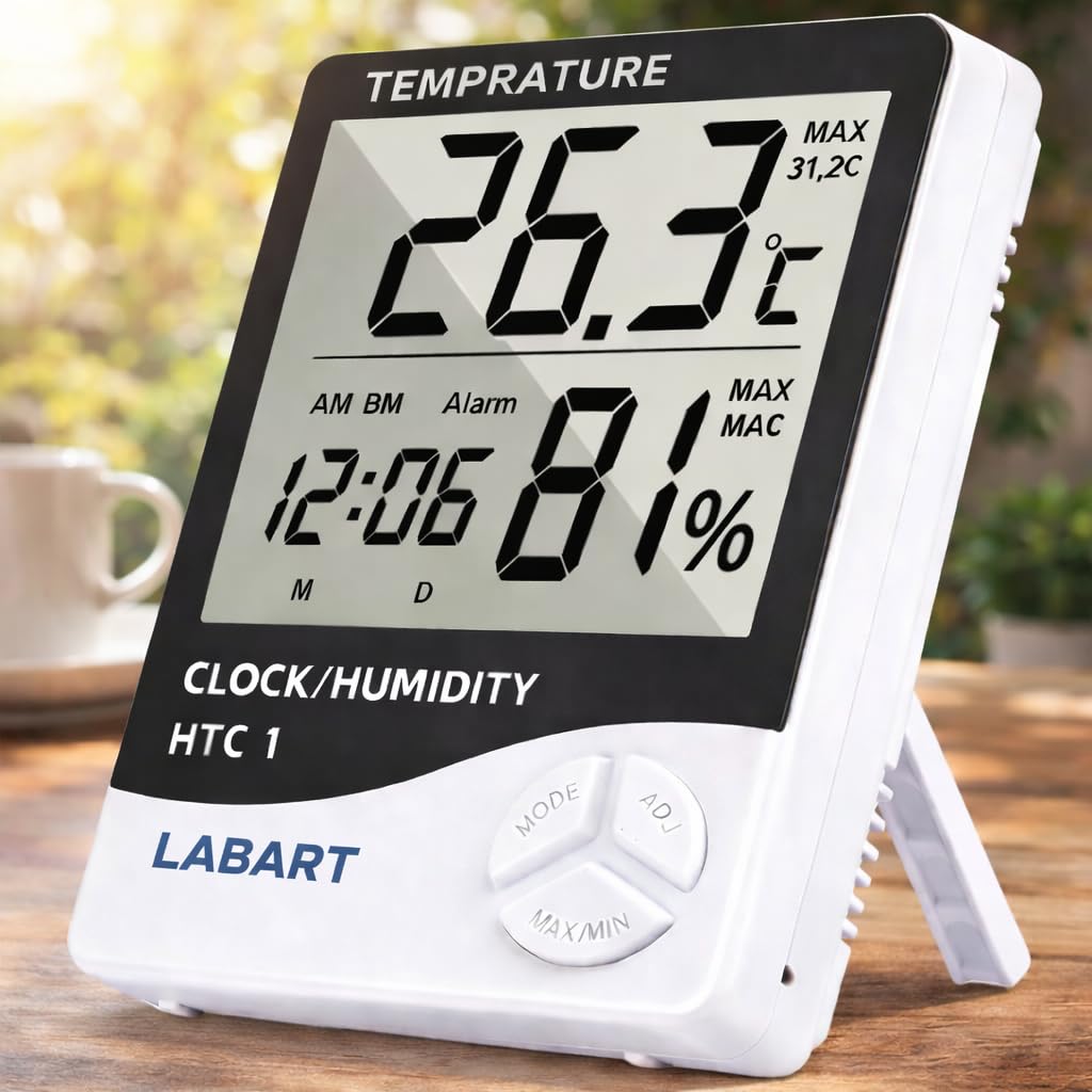 LABART HTC-1 with Certificate Digital Hygrometer Thermometer Humidity Meter With Clock LCD Display with Certificate-image-42