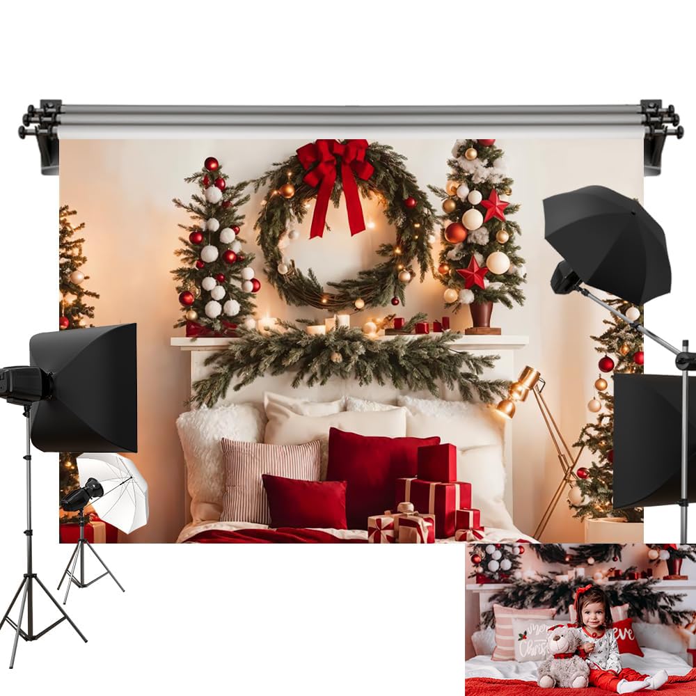 Kate 10x6.5ft/3x2m Christmas Backdrop Xmas Tree Wreath Headboard Photo Background Photography Studio Props
