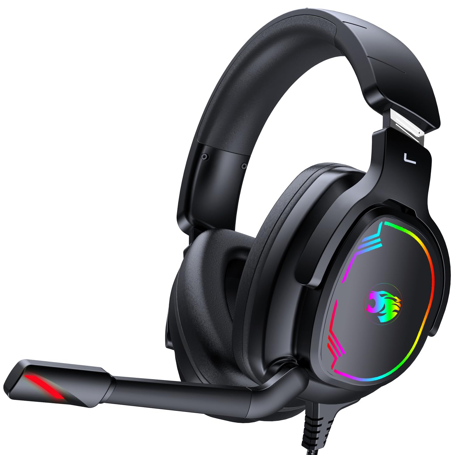 Jimonyer Cuffie da gioco per PC/PS4/PS5/Xbox One/Switch, cuffie stereo surround da gioco con microfono flessibile con cancellazione del rumore, cuffie per computer con jack da 3,5 mm e luce RGB (nero)