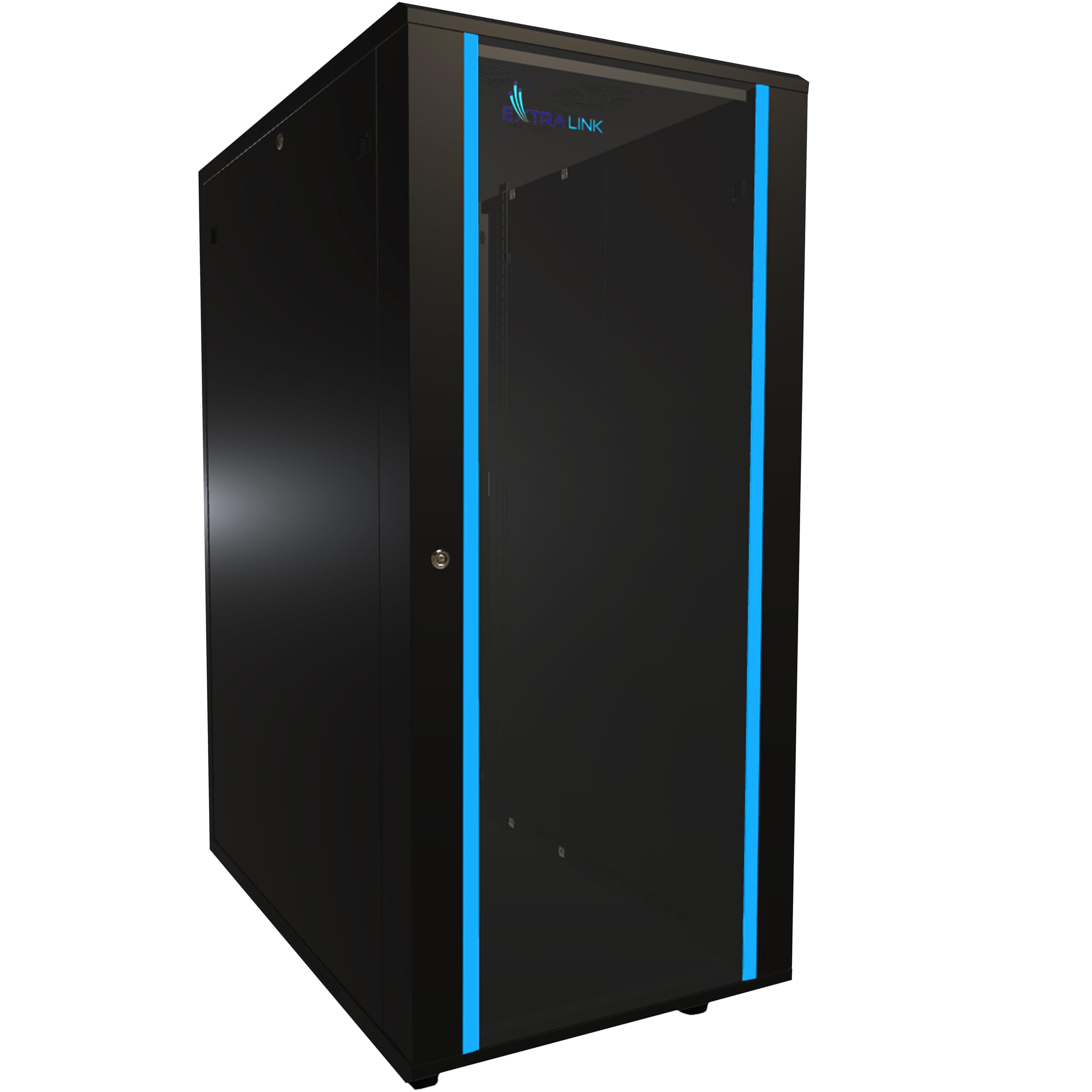 Extralink Baie de Brassage Rack 19 Pouces 27U 600x1000 – Autoportante, Panneaux Latéraux Amovibles, Verre Trempé – à Monter Soi-Même – pour Commutateurs, Onduleurs et Serveurs – Noire