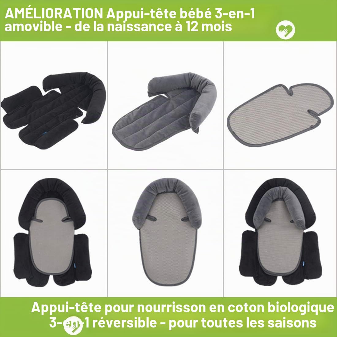 Upgrade Réducteur de siège 3 en 1 pour toutes les poussettes, siège bébé et support corporel pour nouveau-nés, nourrissons, coussin d'assise extra doux, idéal pour toutes les saisons, 53 x 33 cm