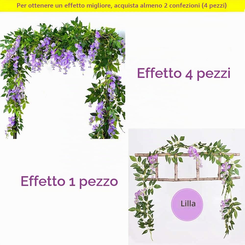 2 pezzi di vite di fiori artificiali 2M/6,5 piedi di glicine finti appesi ghirlanda di fiori di vite per la decorazione della parete decorazione della festa in giardino di nozze della casa