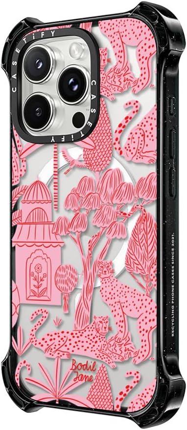 CASETiFY Bounce Case for iPhone 16 Pro [Shockproof / 21.3 ft. 6X Military Grade Drop Protection/Compatible with Magsafe] - Cheetah Paradise Pink - Clear Black - Image 5
