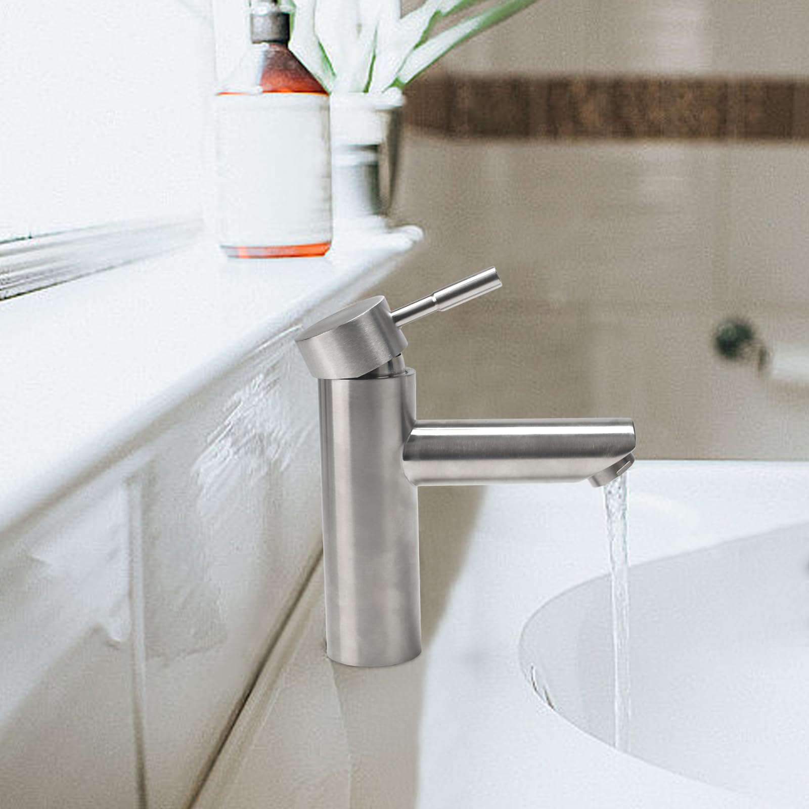 Rubinetto Bagno Lavabo Acciaio Inossidabile 304, Miscelatore Cucina con Tubo Flessibile, Rubinetto Vasca da Bagno, Miscelatore Bagn per Lavandino, WC per Gli Ospiti (Argento)