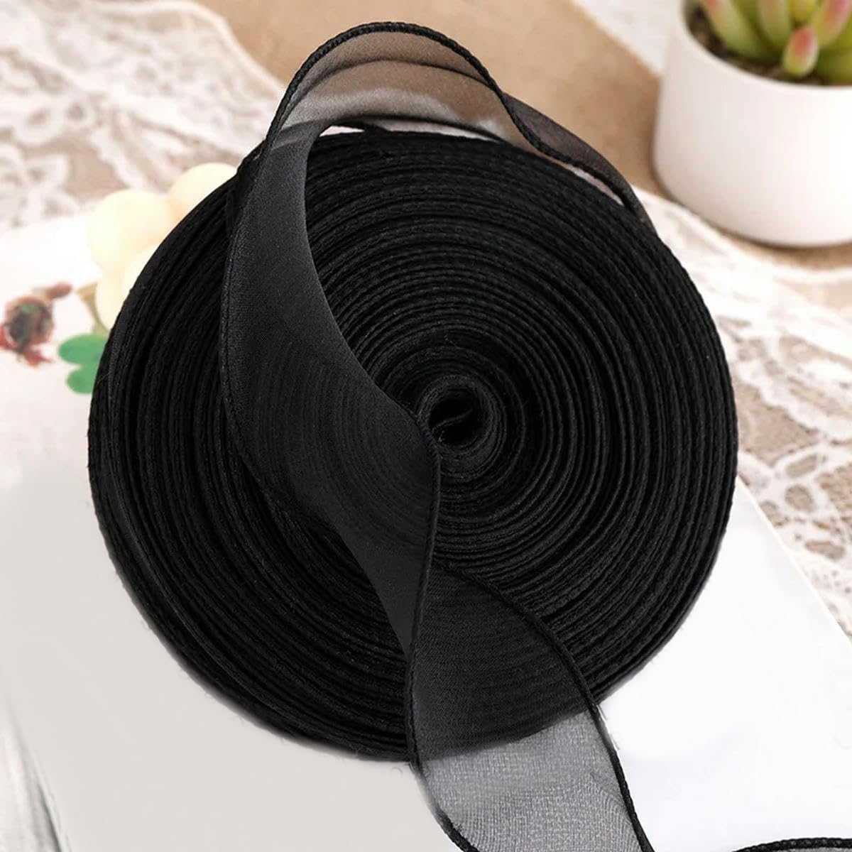 CIVIOOH 40mm 40 Yards Satin Ribbon Roll Bouquet Wrapping Lace Tulle Ribbons Wedding Decoration Organza