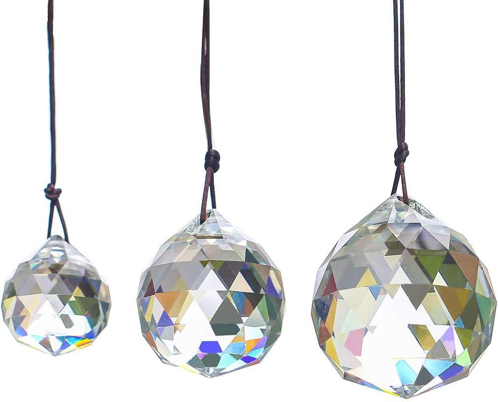 30/40/50mm Faceted Crystal Suncatcher Glass Chandelier Ball Prisms Hanging Drop Pendants Wedding Christmas Decoration (clear-set 3pcs)