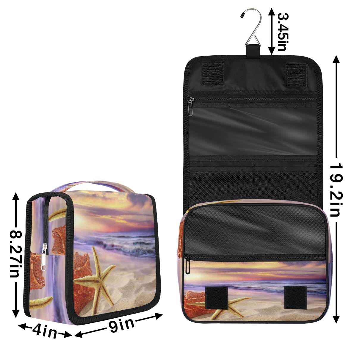 Kulturbeutel, Motiv: tropischer Strand, Seestern, Reise-Kulturbeutel, Kulturbeutel, Unisex, hängende Toilettenartikel, Kosmetik, Make-up-Organizer, mehrfarbig, Einheitsgröße