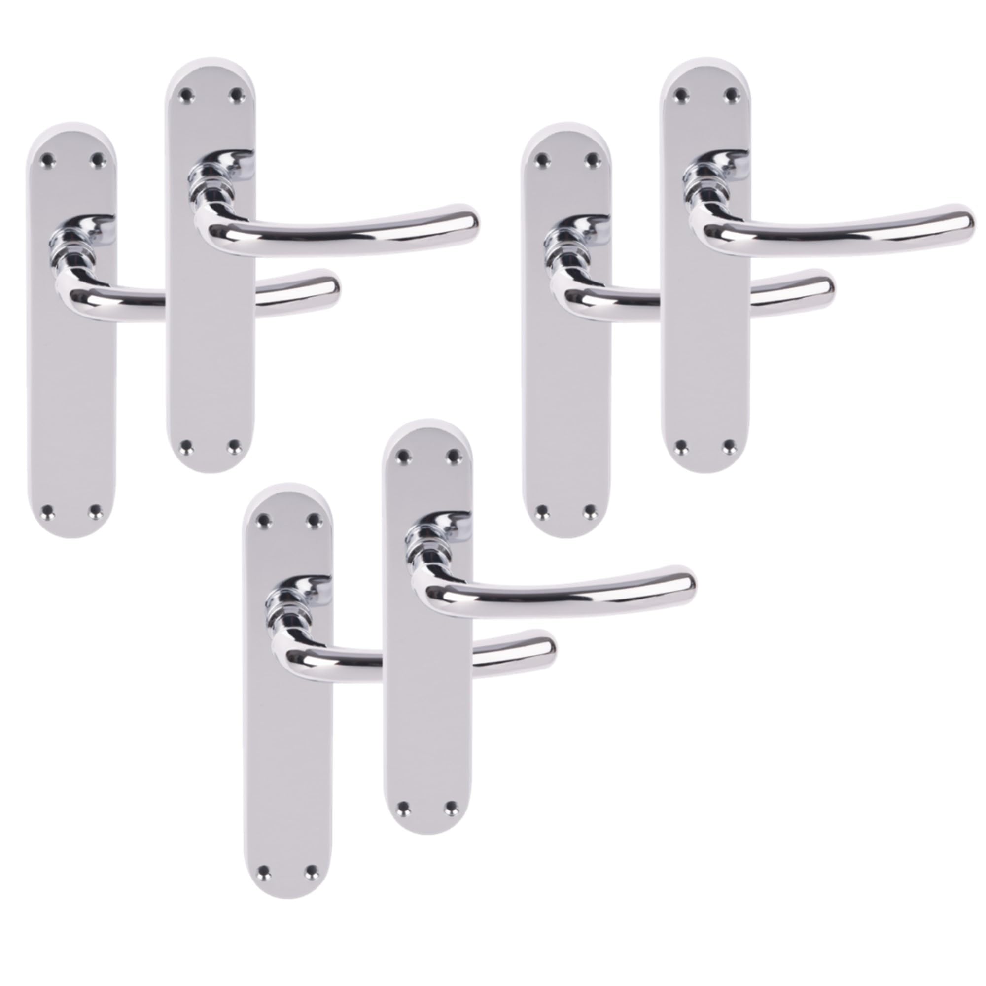 Hunta HANDLEZONE® 3 Pairs Avis Polished Chrome Lever Latch Door Handle Set on Long Backplate, for Internal Doors — image 1