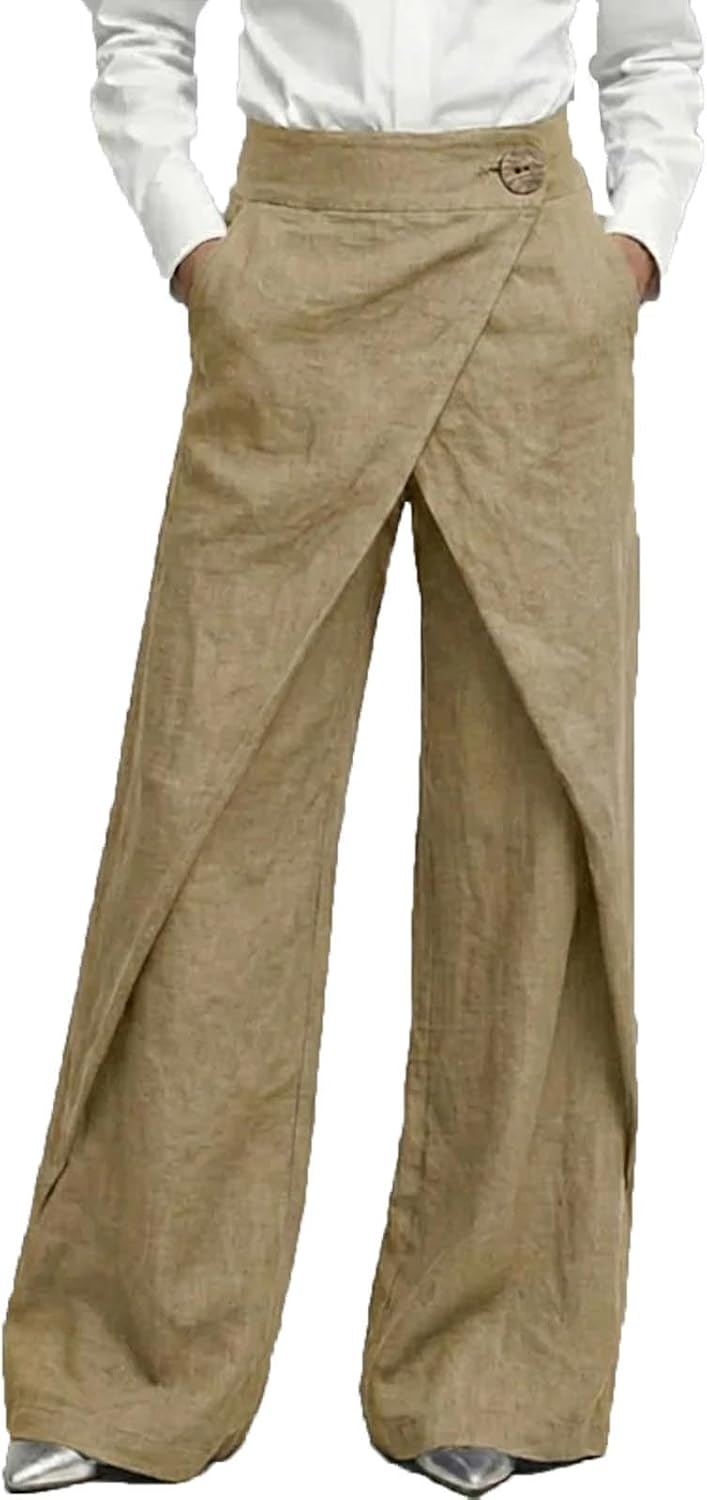 Womens Linen Wrap Pants Thai Fisherman Yoga Beach Hippie Lightweight Gauze Loose Pant Summer Business Casual Trousers