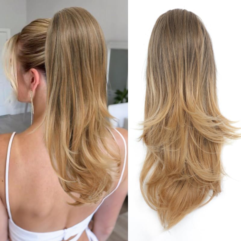 Nexyshe Ponytail Extensions Drawstring Ponytails Hair Extensions 20inch Wavy High Layered Pony Tail Hair Pieces for Women Big Base Hair Ponytail Extension for Ladies
