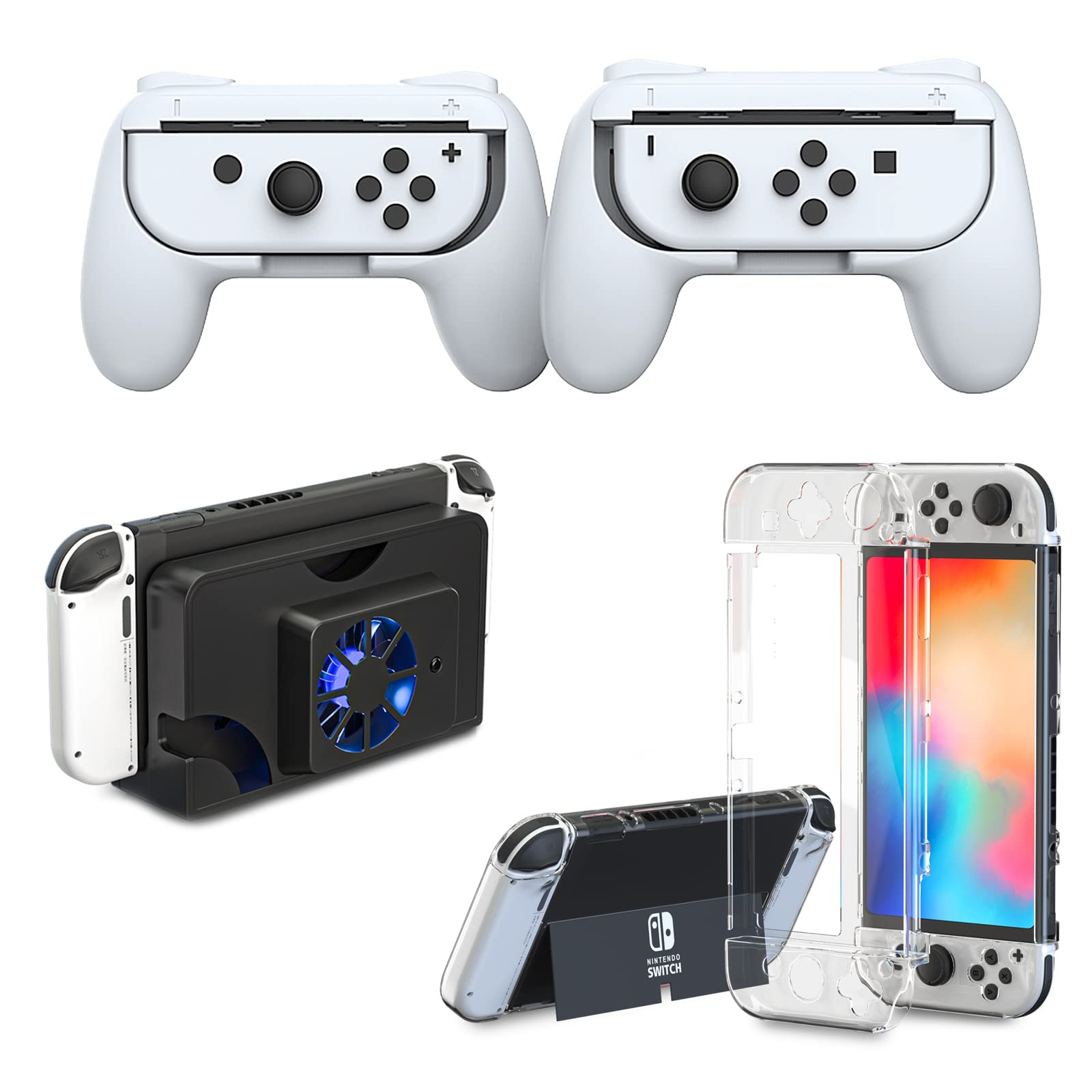 Nintendo Switch OLED Accessories, Nintendo Switch OLED Protective Case, Nintendo Switch OLED Dock Fan and Nintendo Switch OLED Joy Con Grip