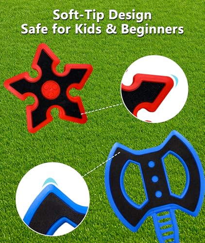 16-Pack Dual Shape Throwing Darts - 8 Star & 8 Axe Designs for Outdoor/Indoor Games, Steel Tips with Rubber Handles, Perfect for Backyard, Camping or Party Fun (Ages 10+)