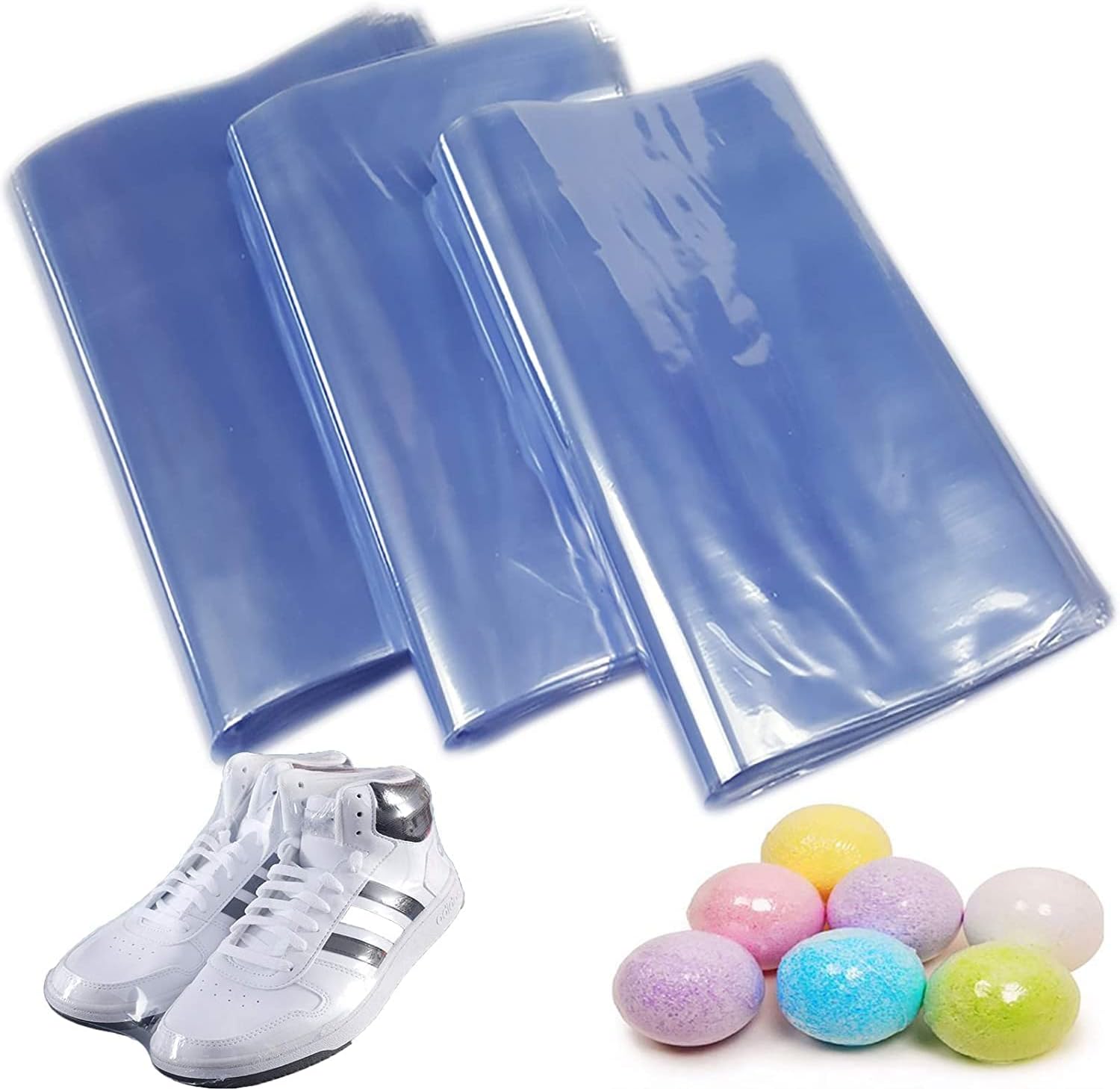 KASTWAVE PVC Wrap Bags Shrink Film Heat Seal Bags, Transparent Shrink Wrap Film Bag Heat Seal Gift Packing For Packaging Handmade Soap, Shoes, Candles, Small Gifts, DIY Crafts,13.8x17.7 inch (100pcs)