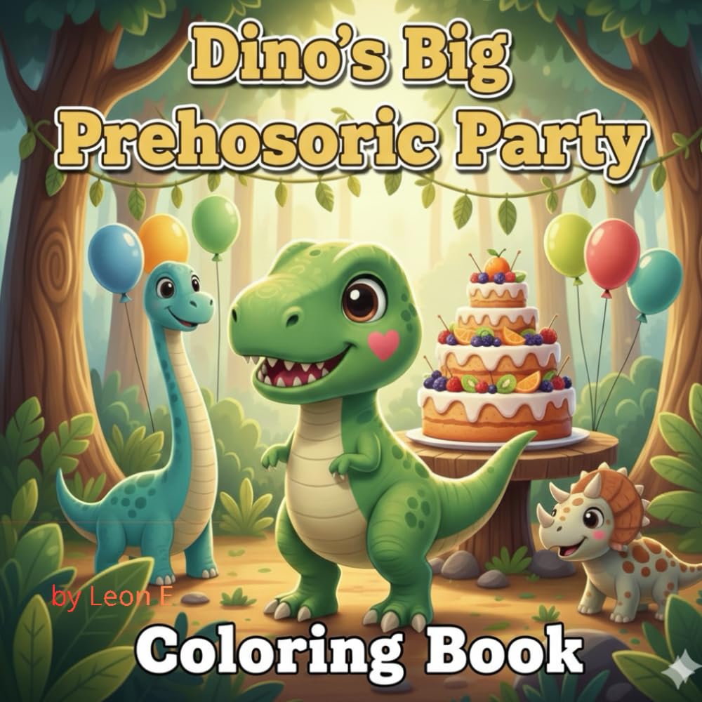 Dino’s Big Prehistoric Party: A Cute Dinosaur Coloring Book for Kids Ages 3–8 with Fun, Easy Pages and Positive Messages