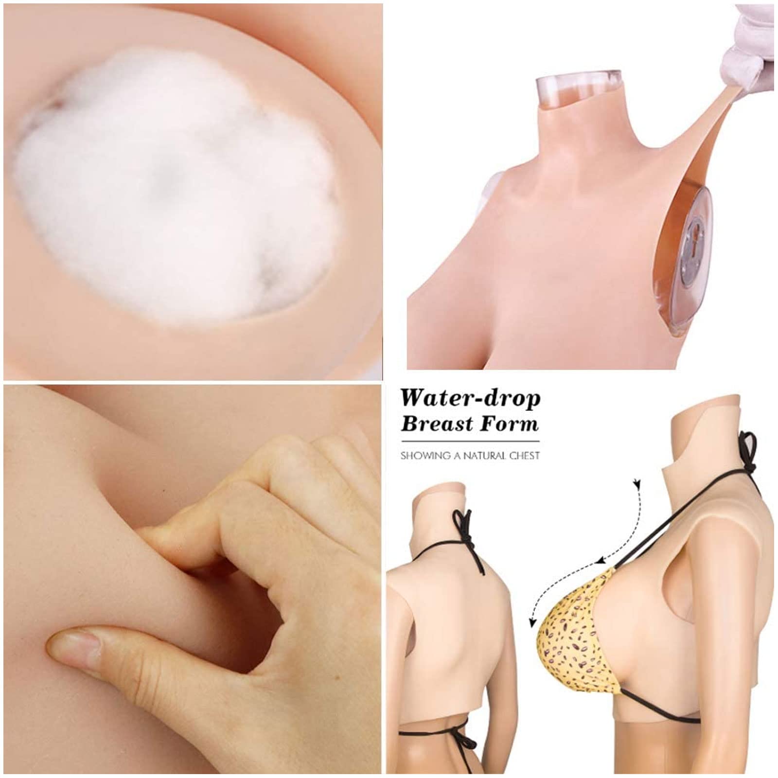 Pechos de Silicona Cuello Alto B-G Cup Falsos Senos para Transgéneros Mastectomía Travestis Drag Queen Cosplay