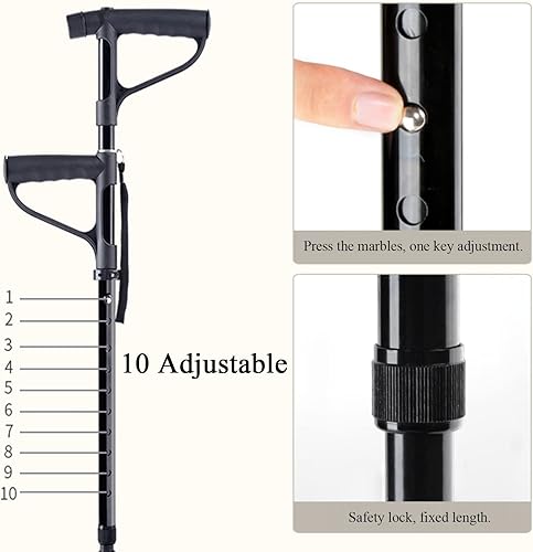 Miniatura 2 de SEVEEZ Bastón de bastón cuádruple ajustable con luz LED doble mango para ayudar a los ancianos a levantarse ayuda ligera y antideslizante para