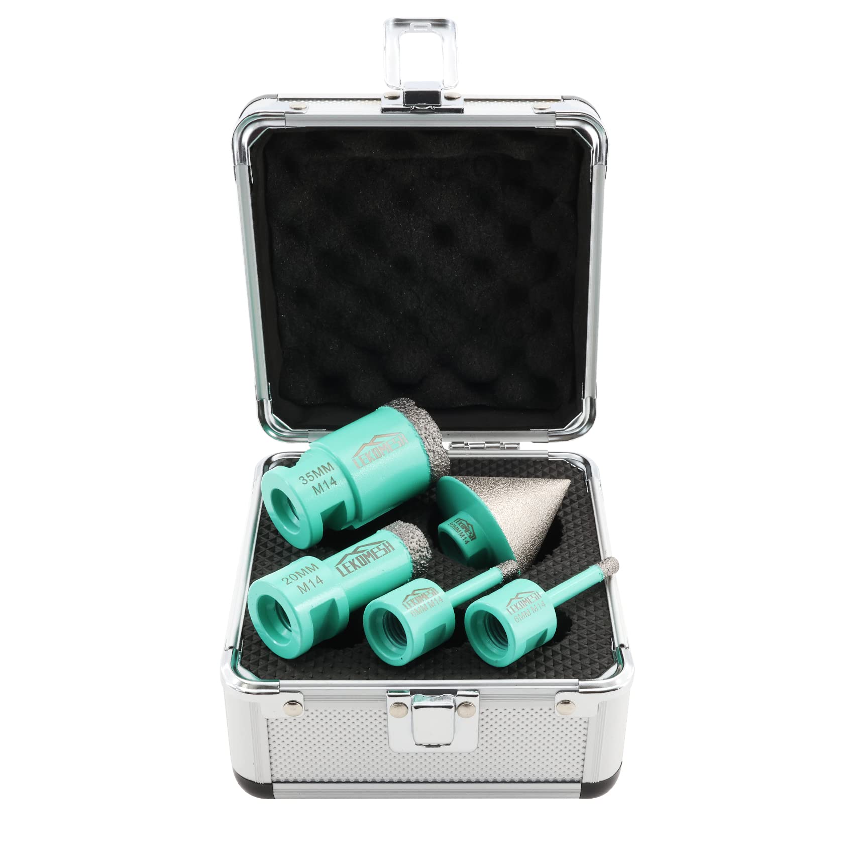 Diamond Core Drill Bits Kit - 5pcs (6/6/20/35mm+50mm Chamfer Milling Bits) LEKOMESH Tile Hole Saw Kit for Porcelain Tile Ceramic Granite Marble Masonry Stone