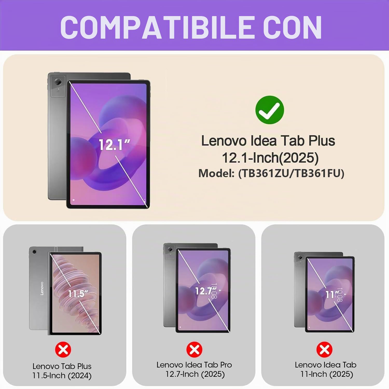 Custodia con Tastiera per Lenovo Idea Tab Plus 12,1 Pollici/Tab K12 2025 (TB361ZU/TB361FU), Tastiera Touchpad Staccabile Retroilluminata 7 Colori, Cover Ultrasottile con Mouse,Nero