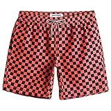 MaaMgic Herren Badeshorts SCHNELLTROCKNEND Boardshorts Trainingshose mit Mesh-Futter und Verstellbarem Tunnelzug MEHRWEG,Karo Schwarz Rot,L
