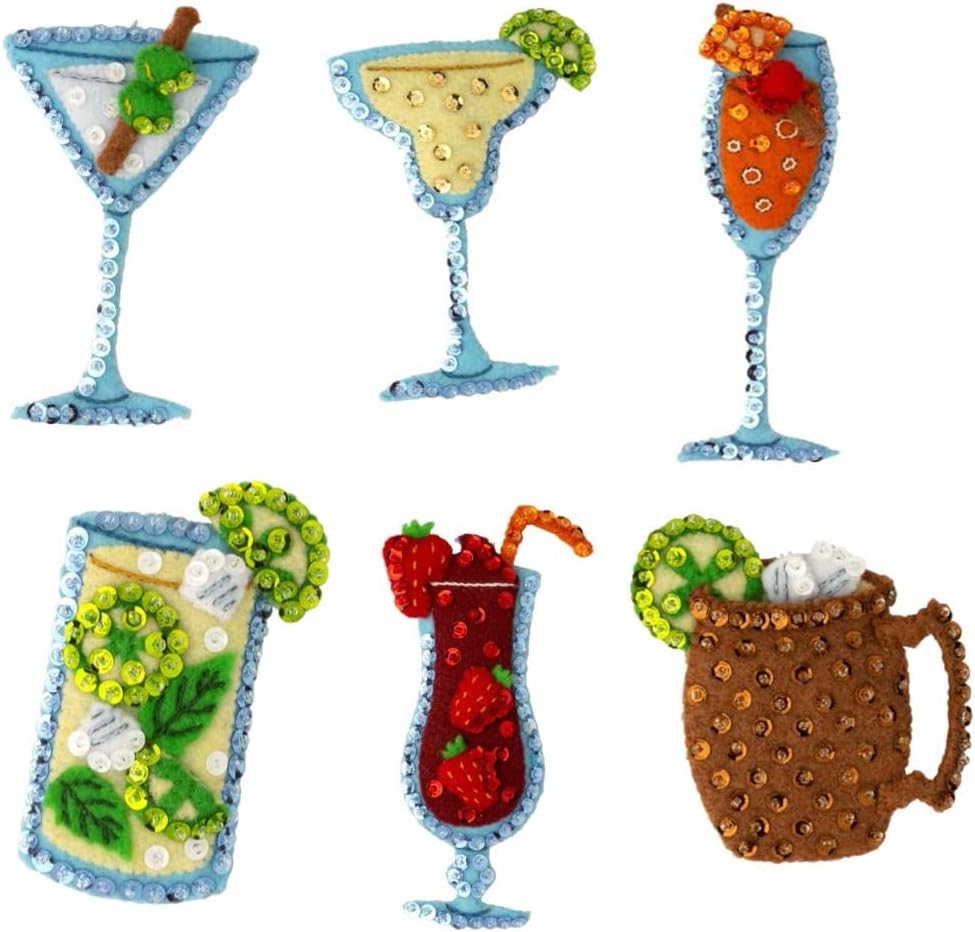 BucillaHappy Hour, Felt Applique 6 Piece Ornament Making Kit, Perfect for DIY Arts and Crafts, 89501E