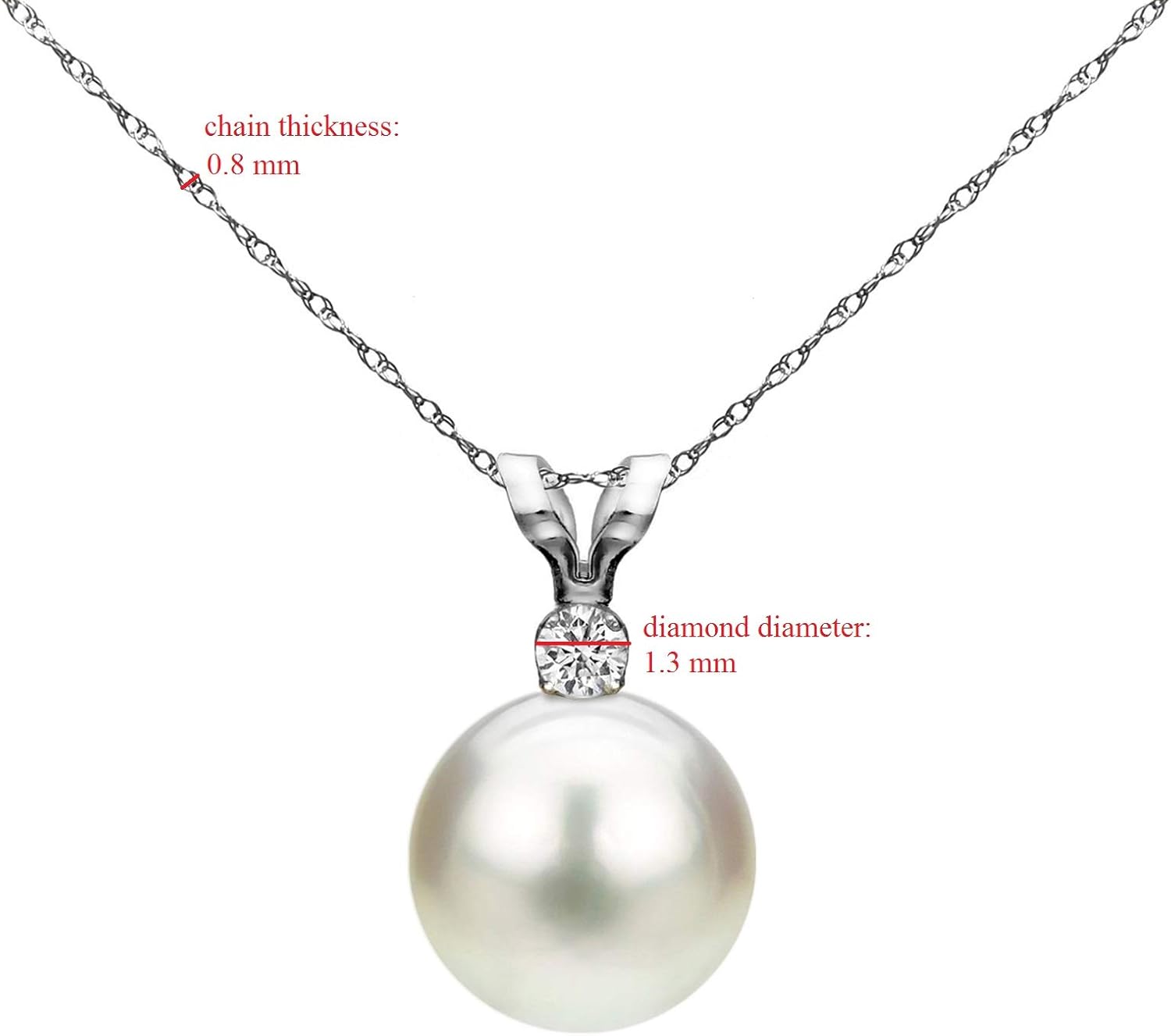 White Freshwater Cultured 7-7.5mm Pearl and Diamond Pendant Necklaces in 14k White Gold (Choice of Diamond Weight)