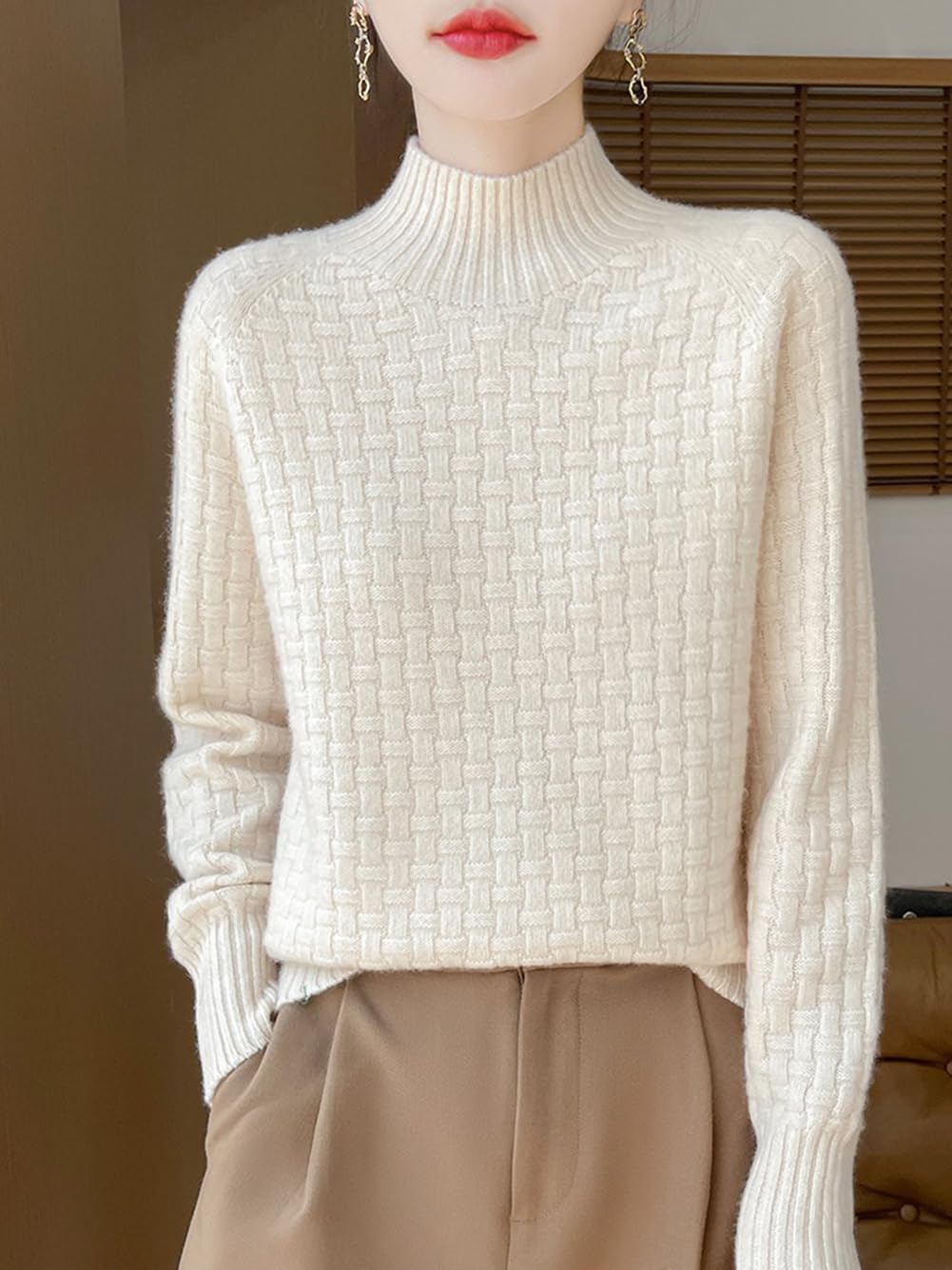100% Merino Wool Sweaters for Women's Fall Winter Knitted Thick Pullover Long Sleeves Loose Warm Turtleneck(WQ703) - Image 3