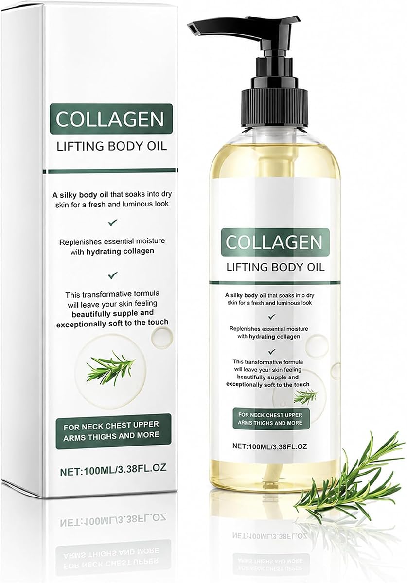 Aceite de colágeno, aceite corporal elevador de colágeno para reafirmar e hidratación, humectante ligero no graso para una piel suave y de aspecto suave, cuidado corporal diario para mujeres y hombres, 3.38 onzas líquidas