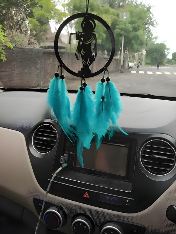 Coral Enterprise Acrylic Car Hanging Dream Catcher | Krishna Rear View Mirror Ornament | Black Handmade Religious Charm Car Interior | Stylish Decorative Hanging Accessory for Auto and Home Decor-image-1