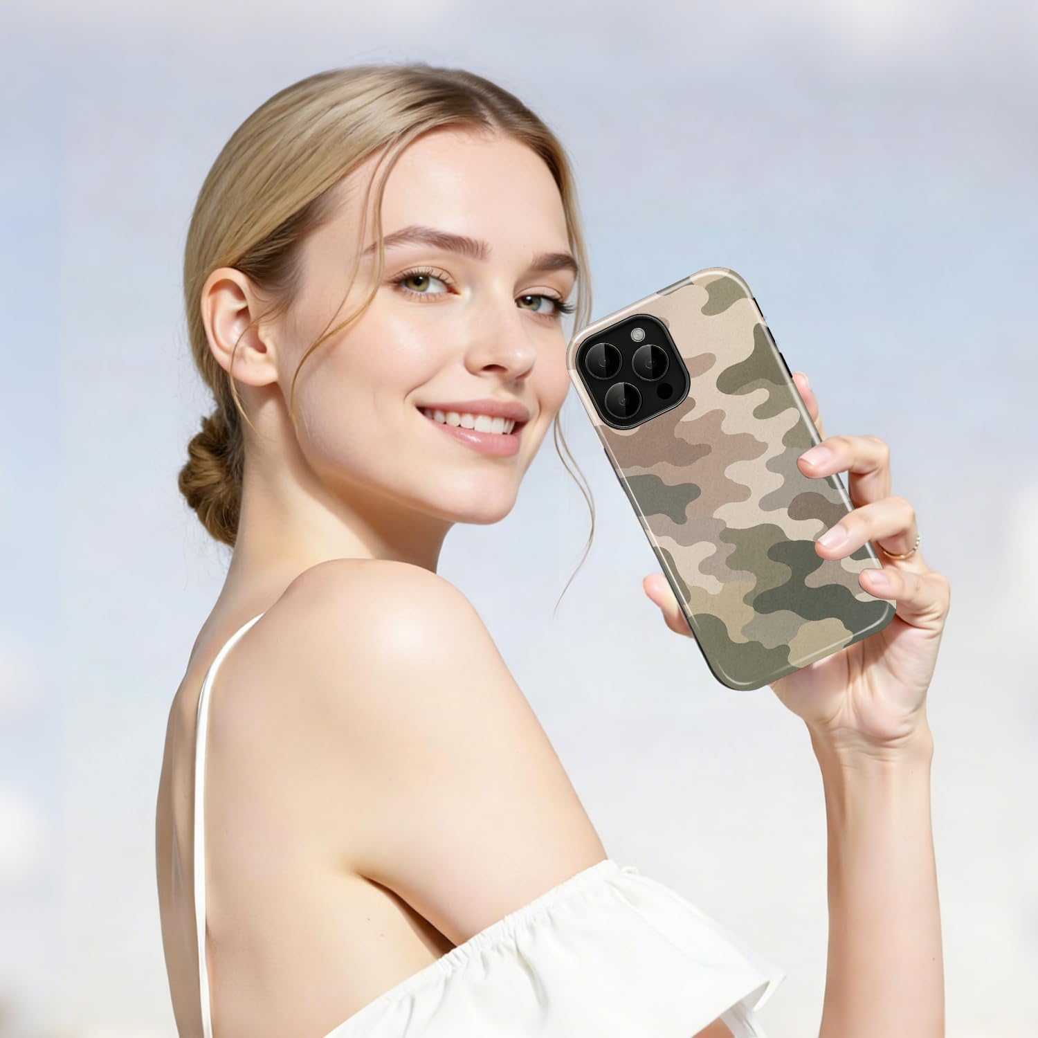for iPhone 16 Plus Case,Vintage Earth‑Tone Camo,Shockproof Case image 2